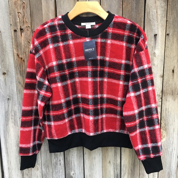 NWT Forever 21 Tartan Plaid Sweater Red S - Picture 13 of 13